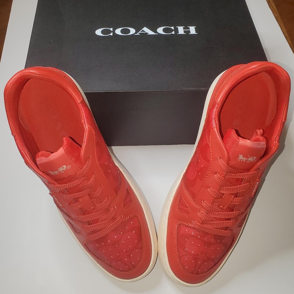 EUC Coach Low Top Sneakers Men's 10D Miami Red (Rare Color) Signature Logo C8965 - Picture 6 of 12
